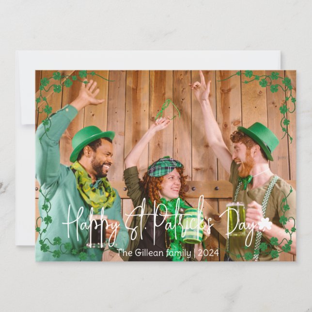 Simple St. patricks dag Shamrocks familjefoto Julkort (Framsida)