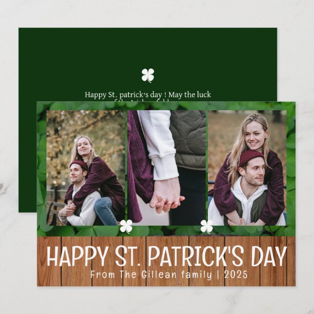 Simple St. patrick's day Shamrocks family 3 foto Julkort (Fram/baksida)
