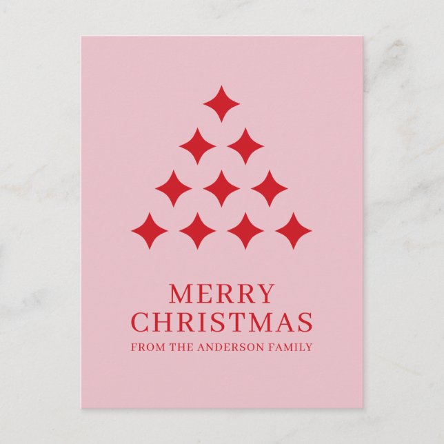 Simple star tree pink red Merry Christmas  Helg Vykort (Framsida)