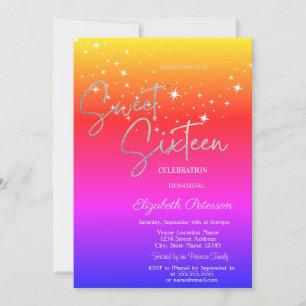 Simple Stars Ombre Sweet 16 Inbjudningar