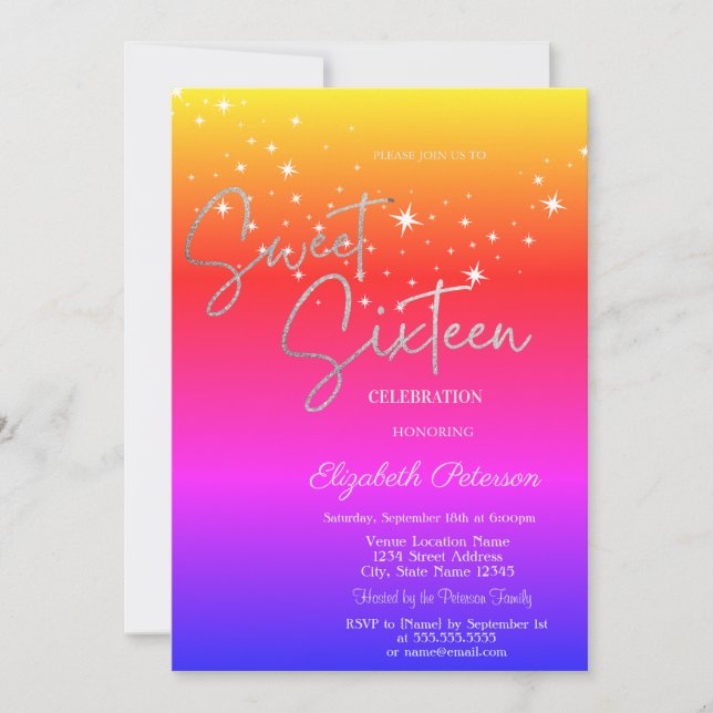 Simple Stars Ombre Sweet 16  Inbjudningar (Framsida)