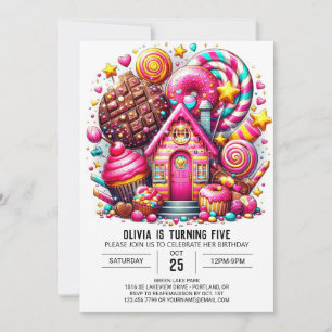 Simple Stollig Candyland Digital Birthday Inbjudningar