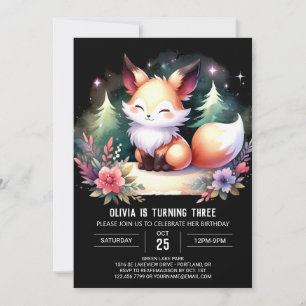 Simple Stollig Fox Birthday digital Inbjudningar