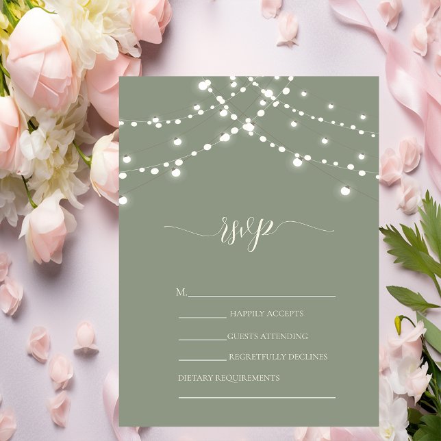 Simple String Lights Sage Green Wedding RSVP   Inbjudningar (Skapare uppladdad)