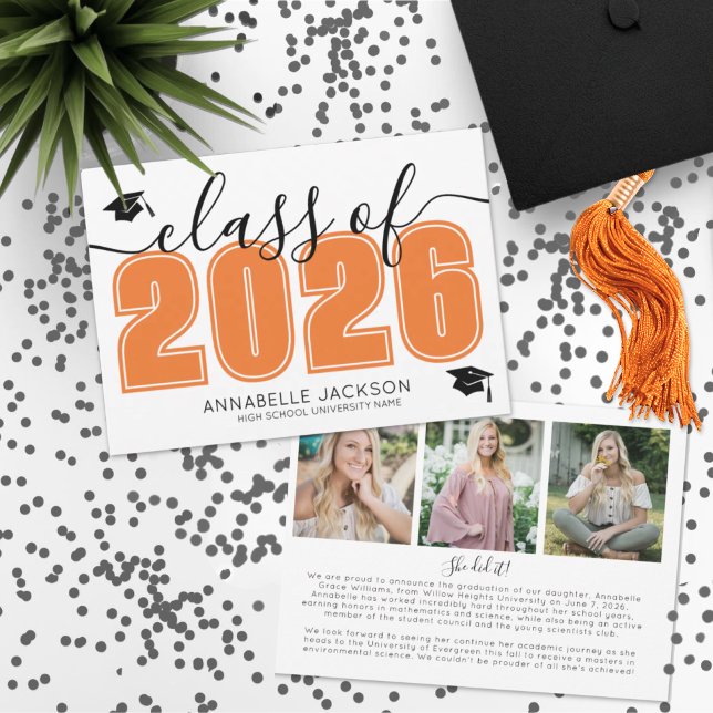 Simple Student Photo Collage Orange Studenten Meddelande (Simple Graduate Photo Collage Orange Graduation Announcement )