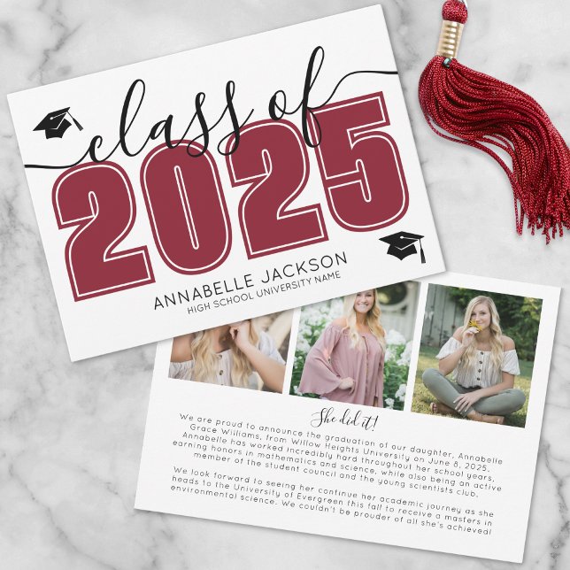 Simple Student Photo Collage Red Studenten Meddelande (Simple Graduate Photo Collage Red Graduation Announcement)