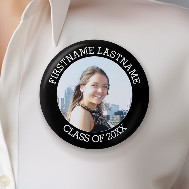 Simple Student Photo med Namn och årsklass Knapp (Custom Graduation Button)