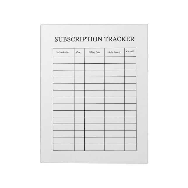 SIMPLE Subscription Tracker Notepad Anteckningsblock (Roterad)