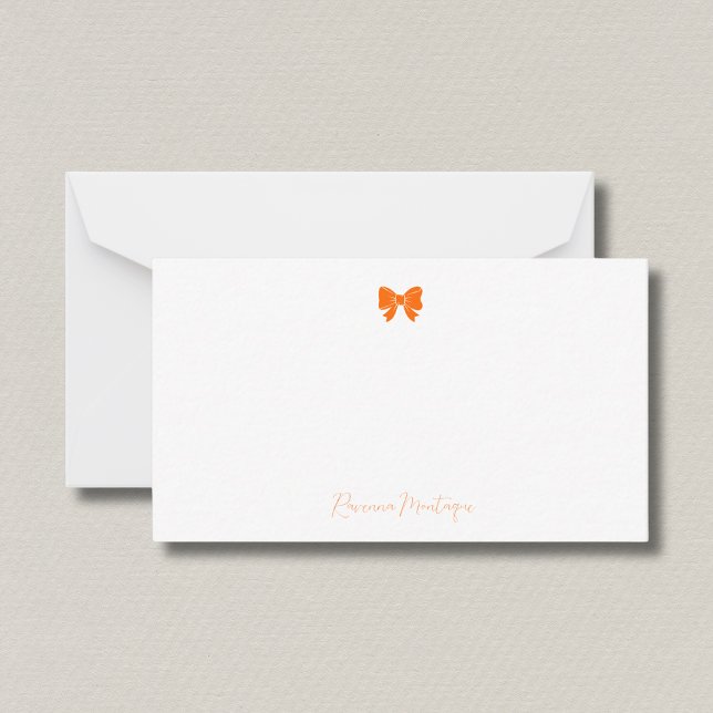 Simple Sunset Orange Chic Bow Handwritten Name  Anteckningskort (Skapare uppladdad)