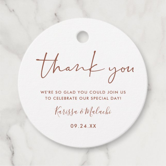 Simple Tack Rust and White Bröllop Namn Gåvor Etiketter (Framsida)