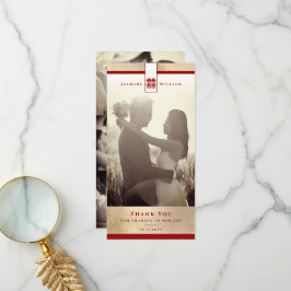 Simple Tall Dubbla Happiness Chinese Bröllop Photo Tack Kort