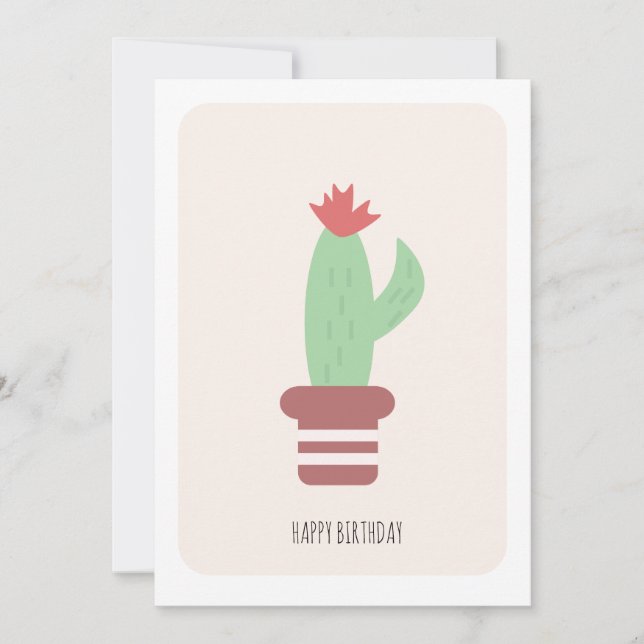 Simple Tall Green Desert Cactus Birthday Card Kort (Framsida)