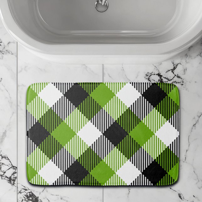 Simple Tartan Plaid Neon Grönt Badrumsmatta (Skapare uppladdad)