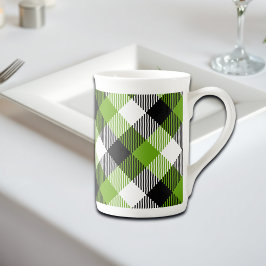Simple Tartan Plaid Neon Grönt Benporslin Mugg
