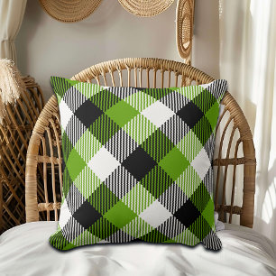 Simple Tartan Plaid Neon Grönt Kudde