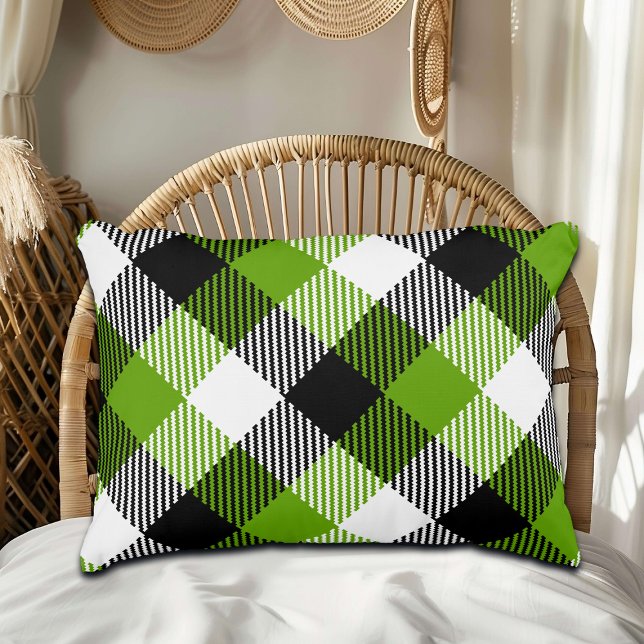 Simple Tartan Plaid Neon Grönt Prydnadskudde (Skapare uppladdad)