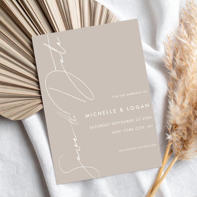 Simple Taupe Modern Handskriftlig skrift Spara Datumet (Skapare uppladdad)