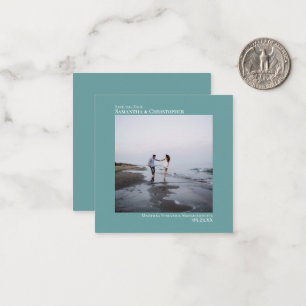 Simple Teal Bröllop spara datum Photo Mini Anteckningskort