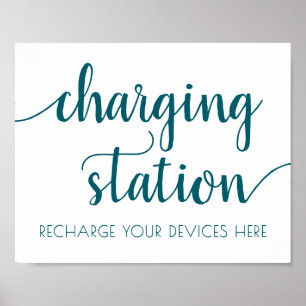 Simple Teal Charging Station Underskrift för Grö Poster