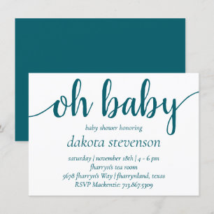 Simple Teal Oh Baby   Blå Grönt, färglöst skript Inbjudningar