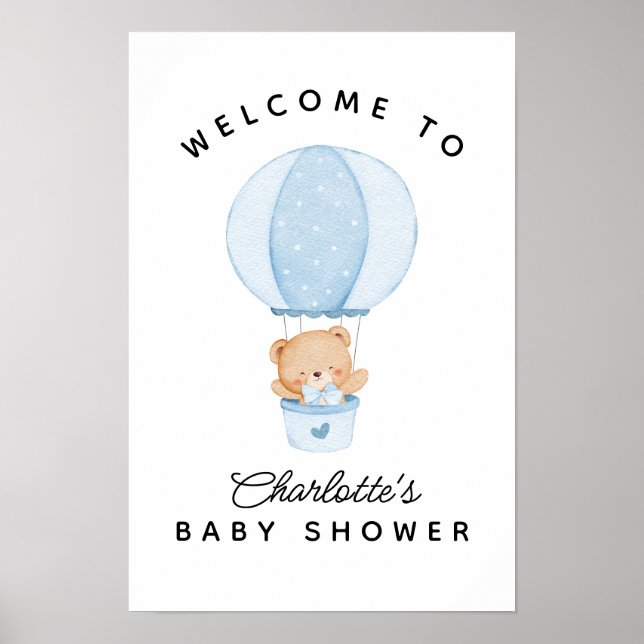 Simple Teddy Bear Blue Balloon Poster (Framsidan)