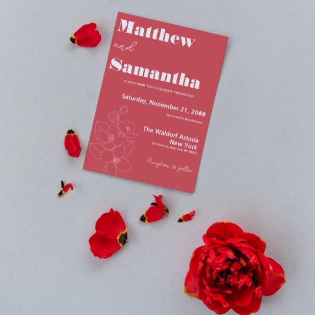 Simple Terracota Blommigt Calligraphy Bröllop Inbjudningar (Skapare uppladdad)