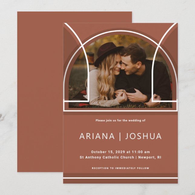 Simple Terracotta Botanical Bouquet med Monogram Inbjudningar (Fram/baksida)