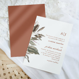Simple Terracotta Botanical Bouquet med Monogram Inbjudningar