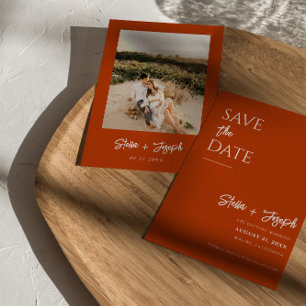 Simple Terracotta Modern Boho Chic Photo Bröllop Spara Datumet