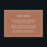 Simple Terracotta Monogram Elegant bröllop Tilläggskort<br><div class="desc">Ett enkelt terracotta bröllop-kort med en modern utformning av eleganten med dina detaljer omgivna av ett tunt gräns. All text är vit över en bränd orange/rost bakgrund. Färgen typsnitt och bakgrunden kan ändras till valfritt färg genom att klicka på knappen "anpassa". En chic och snyggt som är underbar för ett...</div>