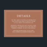 Simple Terracotta Monogram Elegant bröllop Tilläggskort<br><div class="desc">Ett enkelt terracotta bröllop-kort med en modern utformning av eleganten med dina detaljer omgivna av ett tunt gräns. All text är vit över en bränd orange/rost bakgrund. Färgen typsnitt och bakgrunden kan ändras till valfritt färg genom att klicka på knappen "anpassa". En chic och snyggt som är underbar för ett...</div>