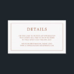 Simple Terracotta Monogram Elegant bröllop Tilläggskort<br><div class="desc">Ett enkelt litet elegant i bröllop-höljet med en modern utformning med detaljerna omgivna av ett tunt gräns och ditt monogram på baksidan. All inslag är i teracotta/bränd orange/rost och kan ändras i designredigeringsverktyget i verktyg. En chic och snyggt som är underbar för ett minimalistiskt par. Använda dessa djurutrymmeskort för att...</div>