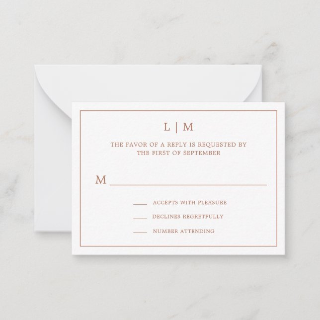 Simple Terracotta Monogram Mini Bröllop OSA Anteckningskort (Framsida)