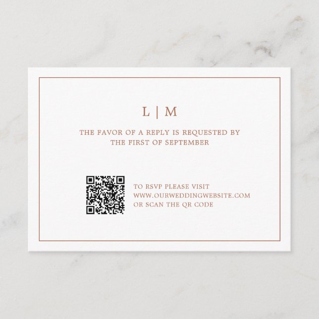 Simple Terracotta Monogram QR-kod Elegant bröllop OSA Kort (Framsida)