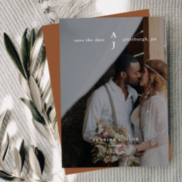 Simple Terracotta Photo Monogram Bröllop Spara Datumet