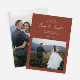 Simple Terracotta Script Photo Bröllop Spara Datumet