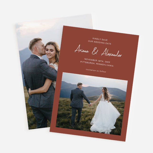 Simple Terracotta Script Photo Bröllop Spara Datumet (Skapare uppladdad)