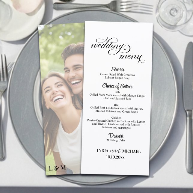 Simple Text Photo Overlay 4x9'' Wedding Menu Meny (Skapare uppladdad)