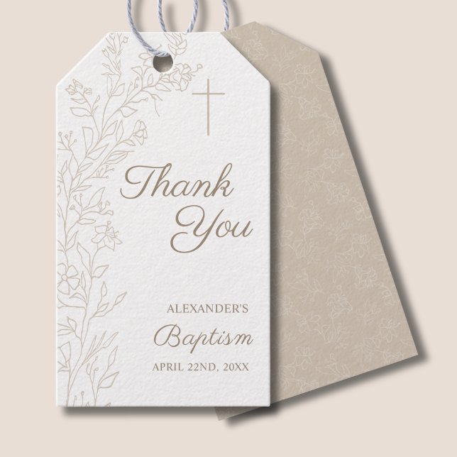 Simple Thank You Cross Floral Christian Baptism Presentetikett (Skapare uppladdad)