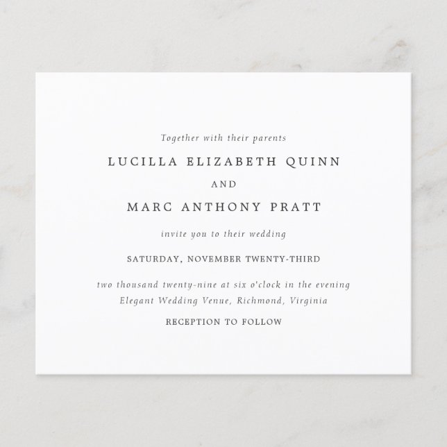 Simple Timeless Budget Wedding Invitation Flygblad (Framsidan)