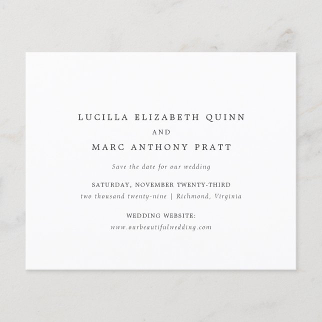 Simple Timeless Budget Wedding Save the Date Flygblad (Framsidan)