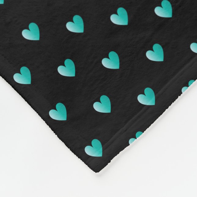 Simple Tiny Heart Mönster - Black and Teal Girly Fleecefilt (Hörn)