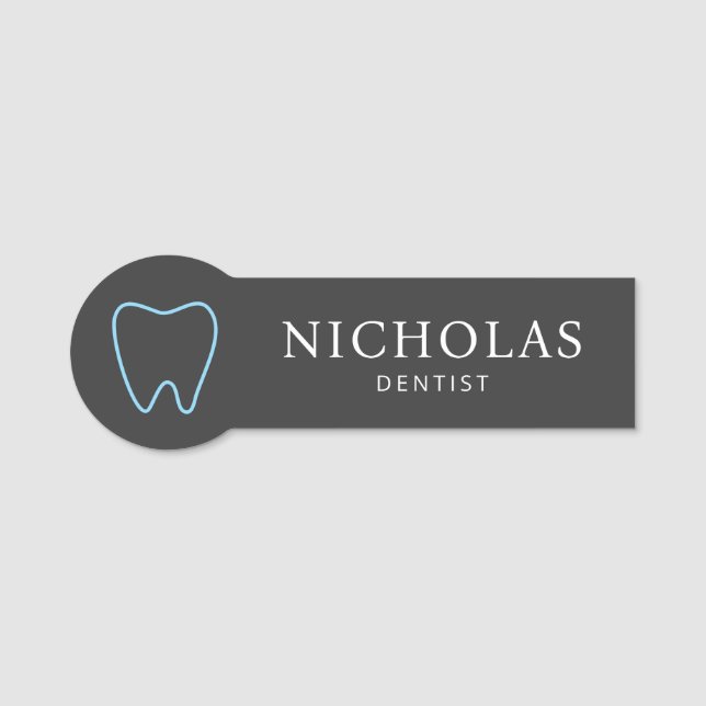 Simple Tooth Black Dentist Dental Clinic Namnbricka (Framsida)