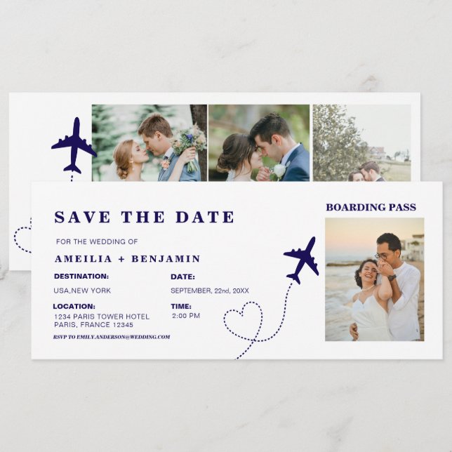 Simple Travel Boarding Pass Destination wedding  Inbjudningar (Fram/baksida)