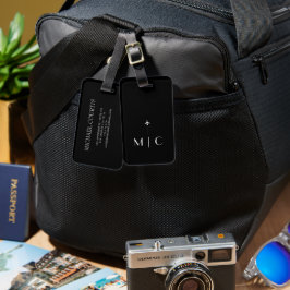 Simple Traveler White och Black Monogrammed Namn Bagagebricka