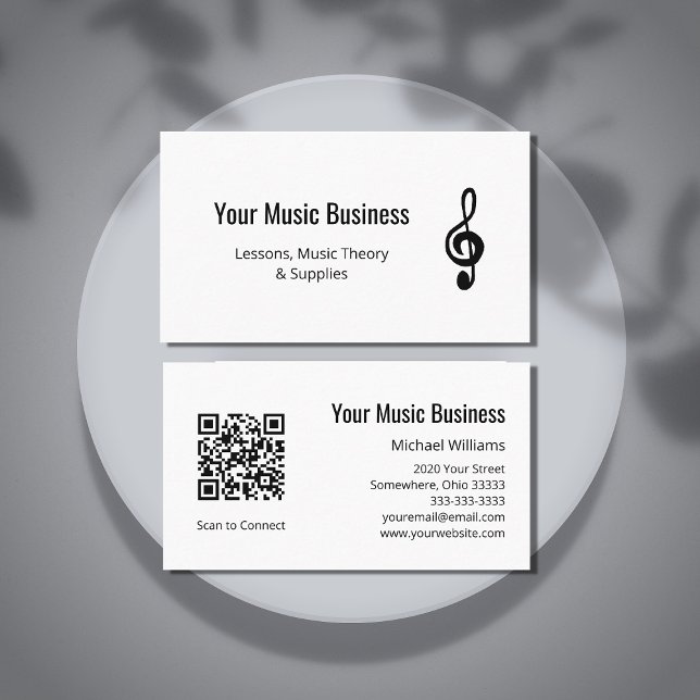 Simple Treble Clef QR Code Music Lessons Visitkort (Skapare uppladdad)