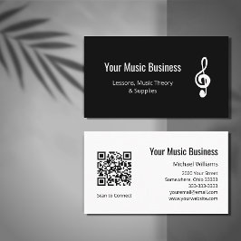 Simple Treble Clef QR-kod Music Lessons Black Visitkort