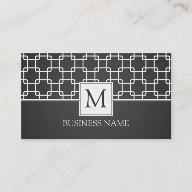 Simple Trellis Mönster Monogram Black Visitkort (Framsida)
