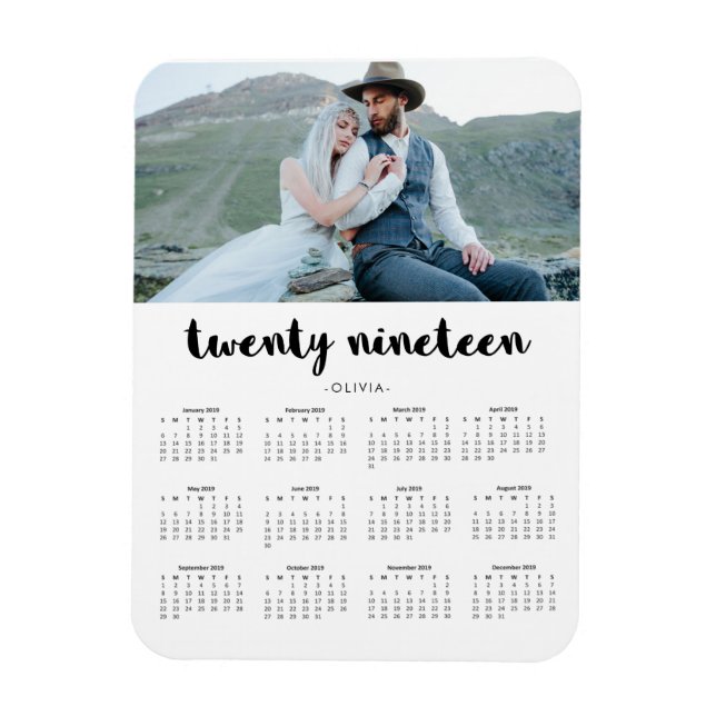 Simple Trendig Typography 2019 Photo Calendar Magnet (Vertikal)