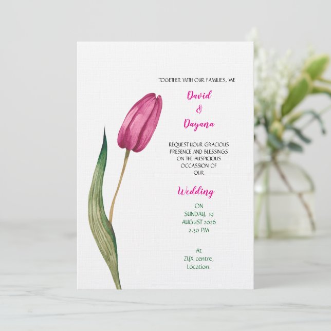 Simple tulip flower invitation inbjudningar (Stående Fram)